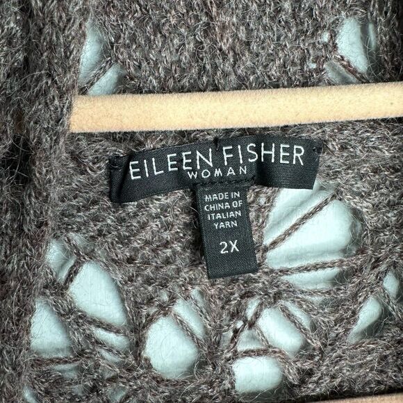 Eileen Fisher Woman Open Knit Cardigan Wool Mohair Blend Mocha Plus Size 2X - Picture 3 of 7